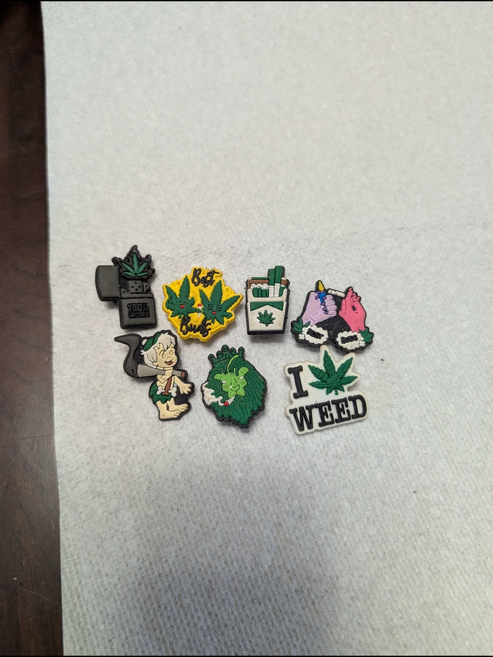 Assorted Cannabis-Themed Croc Charms - Green, Yellow, Pink Accents